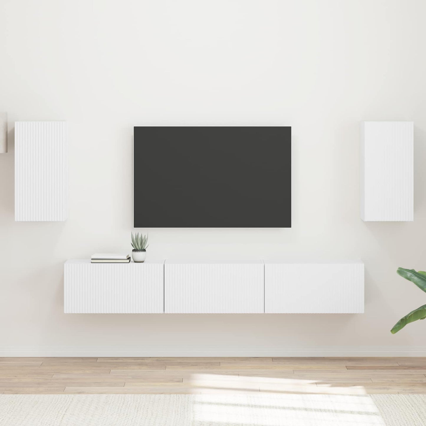 TV Cabinet Set Wall-mounted 5 pcs White Engineered Wood
