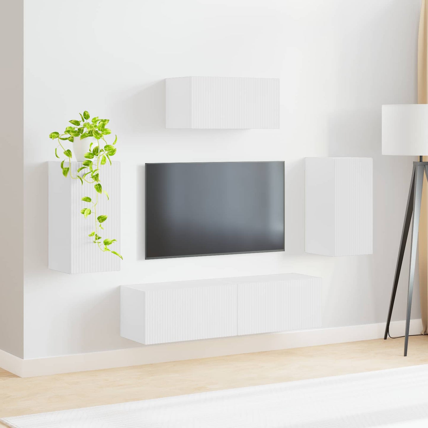 TV Cabinet Set Wall-mounted 5 pcs White Engineered Wood
