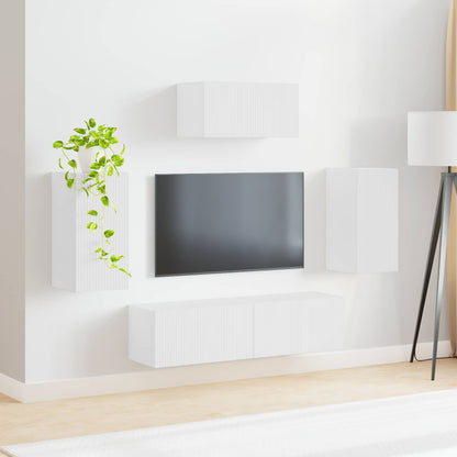 TV Cabinet Set Wall-mounted 5 pcs White Engineered Wood