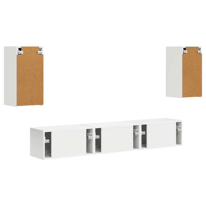 TV Cabinet Set Wall-mounted 5 pcs White Engineered Wood