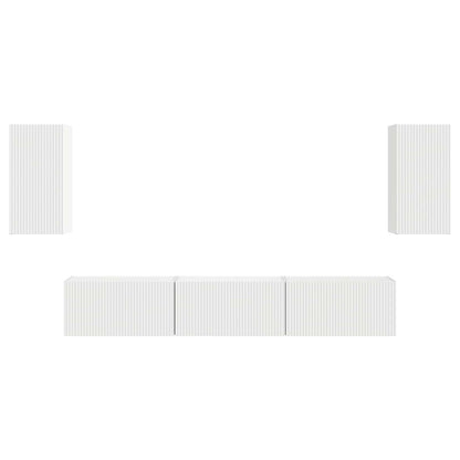TV Cabinet Set Wall-mounted 5 pcs White Engineered Wood