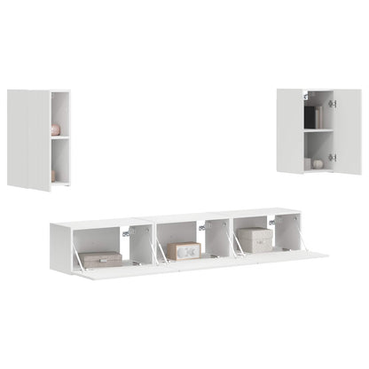 TV Cabinet Set Wall-mounted 5 pcs White Engineered Wood