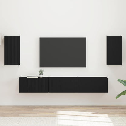 TV Cabinet Set Wall-mounted 5 pcs Black Engineered Wood