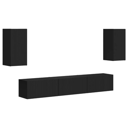 TV Cabinet Set Wall-mounted 5 pcs Black Engineered Wood