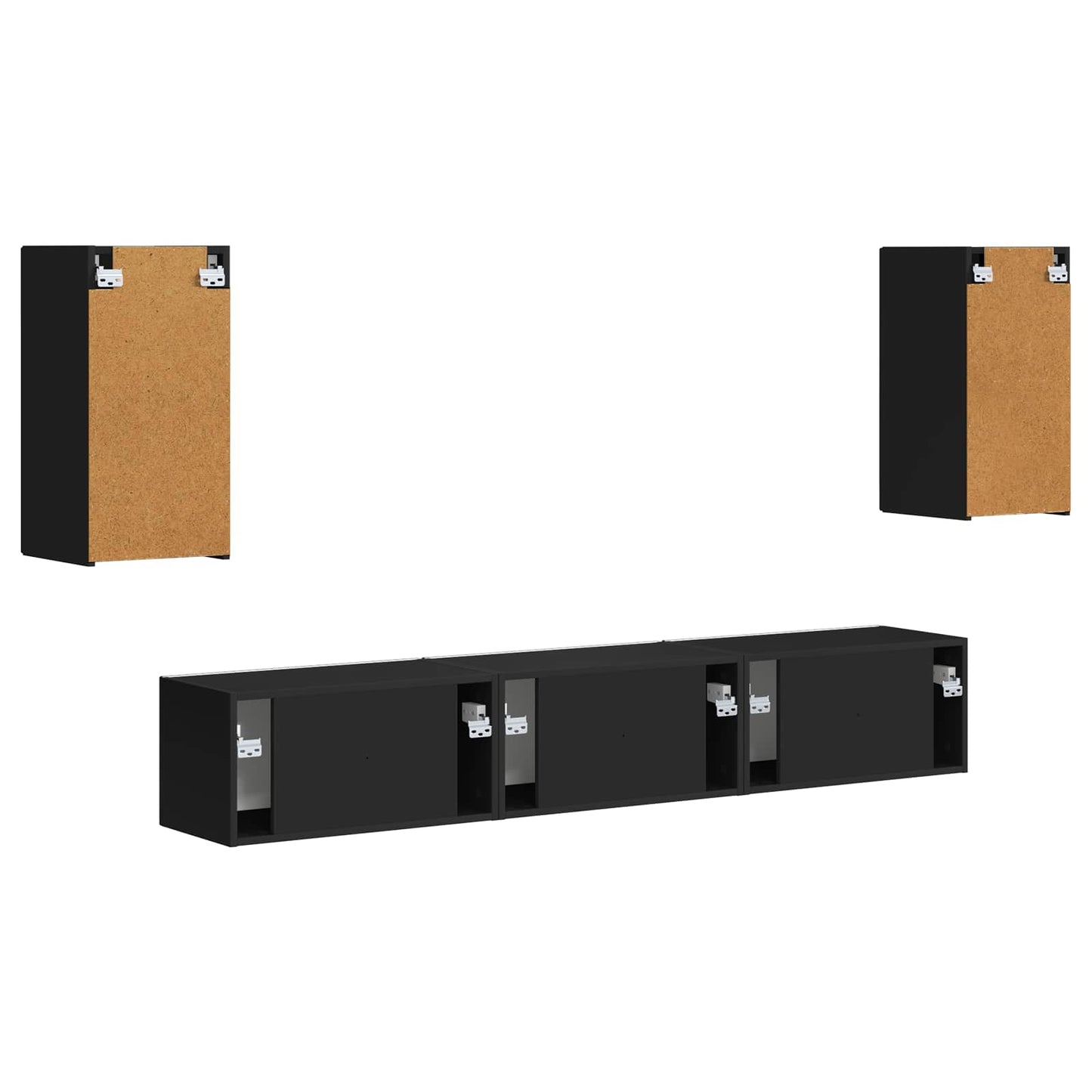 TV Cabinet Set Wall-mounted 5 pcs Black Engineered Wood
