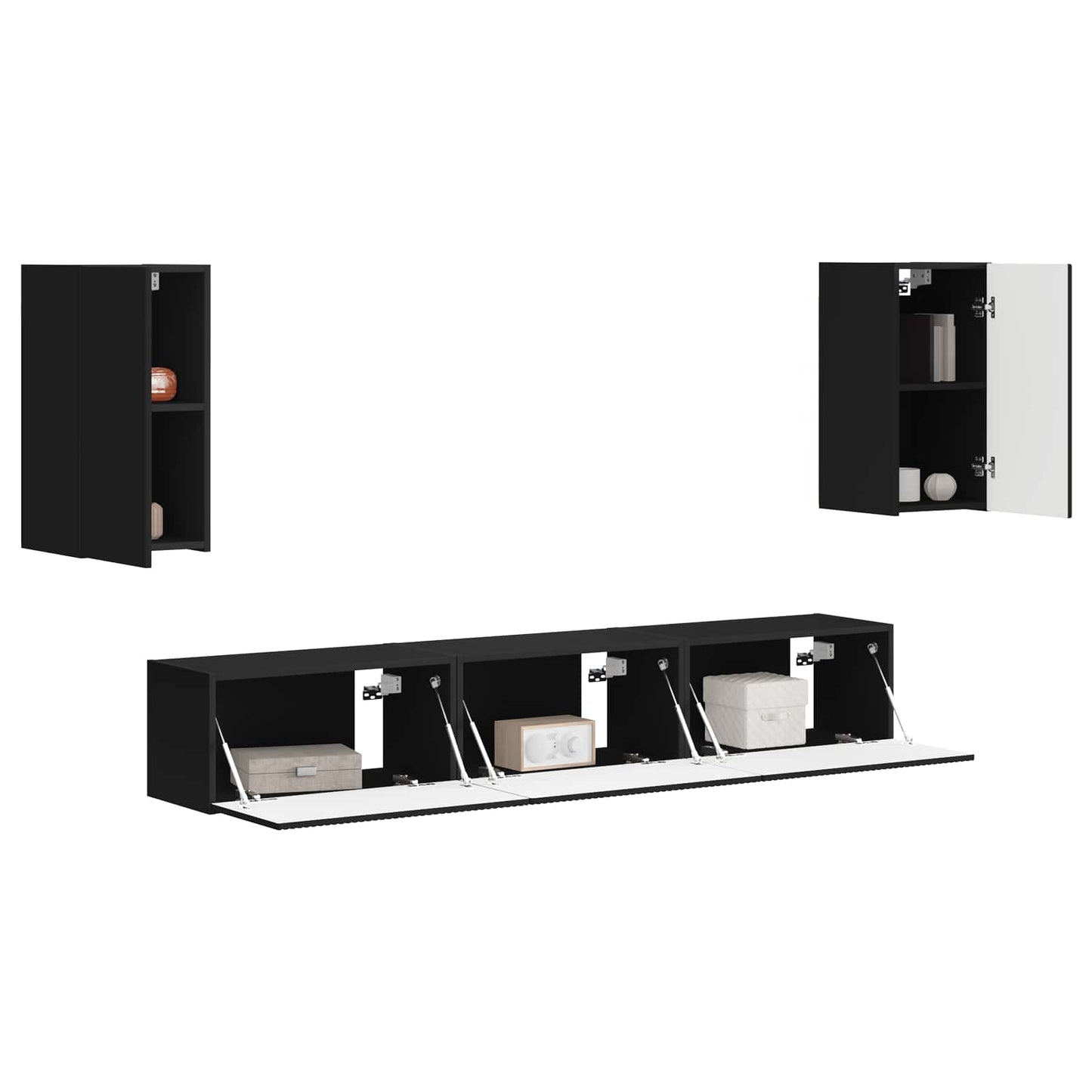 TV Cabinet Set Wall-mounted 5 pcs Black Engineered Wood