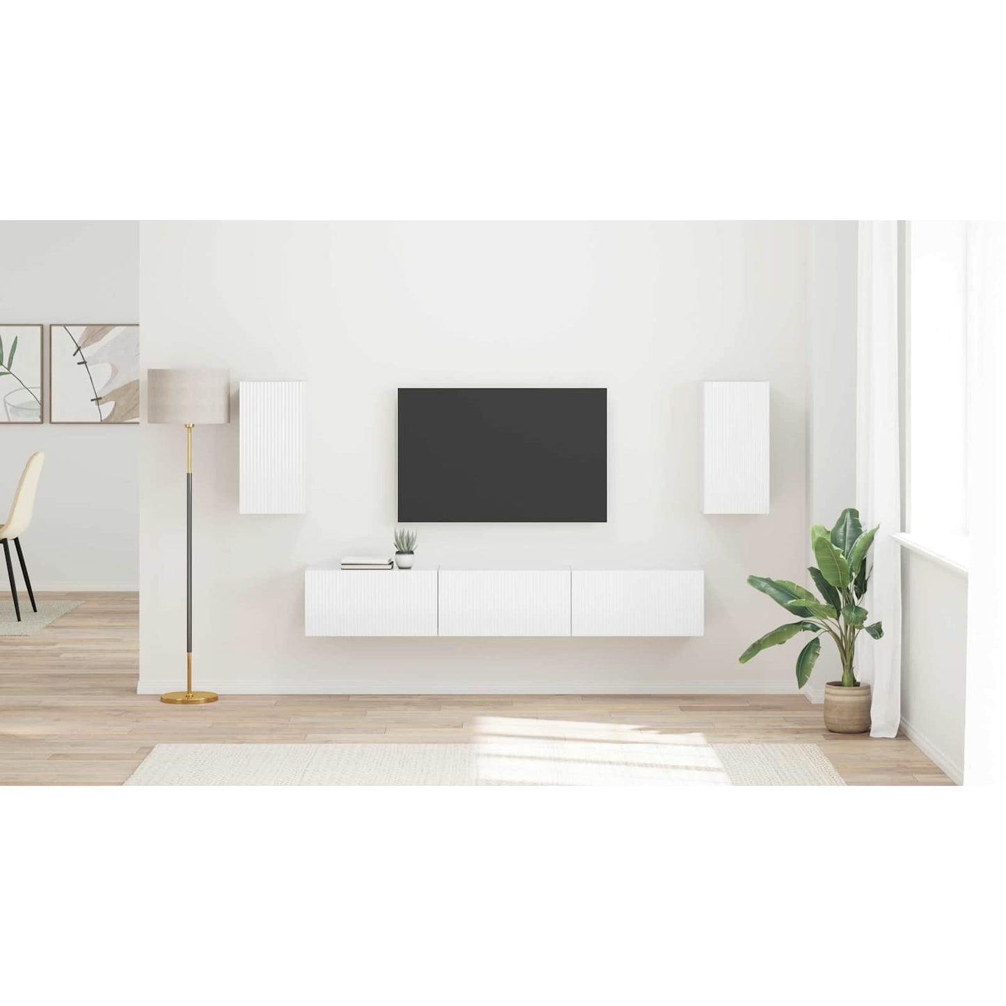 TV Cabinet Set 5 pcs High Gloss White Engineered Wood