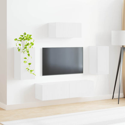 TV Cabinet Set 5 pcs High Gloss White Engineered Wood