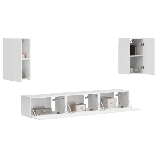 TV Cabinet Set 5 pcs High Gloss White Engineered Wood