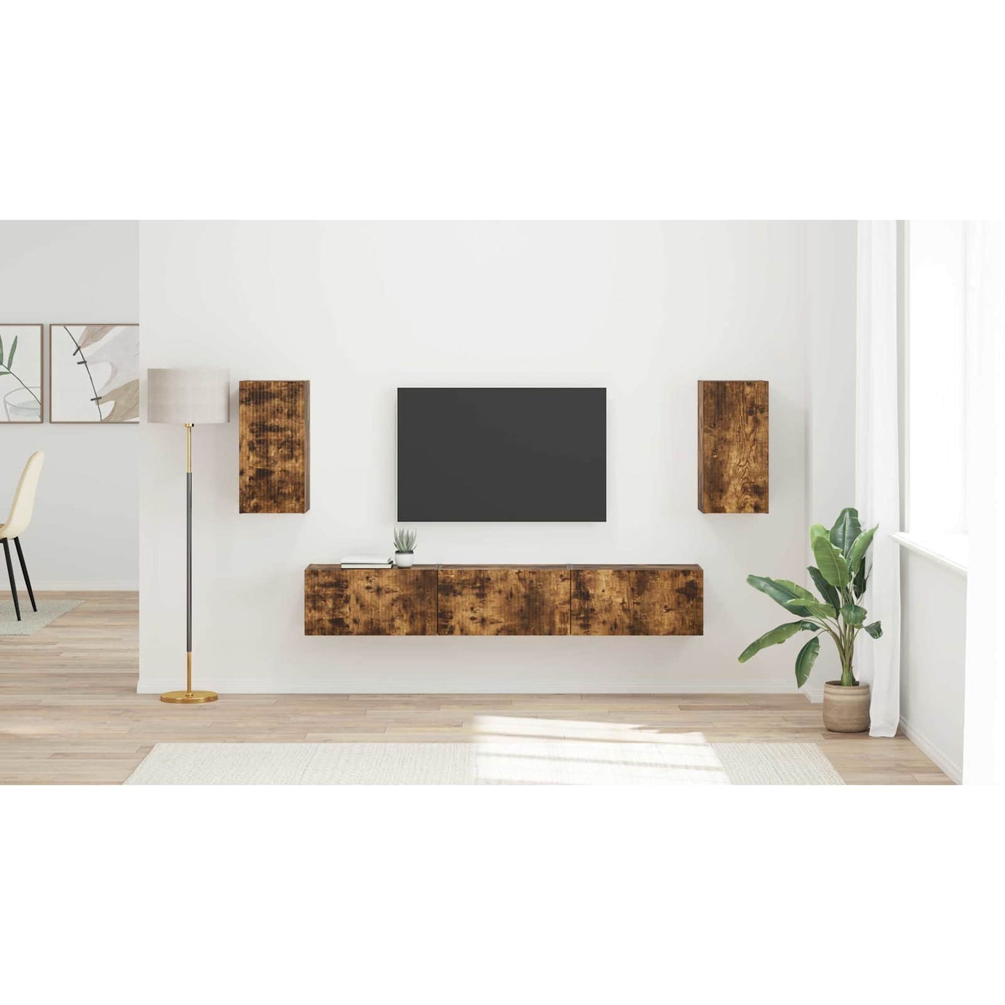 TV Cabinet Set Wall-mounted 5 pcs Smoked Oak Engineered Wood