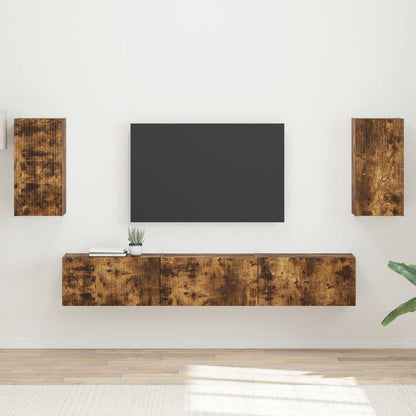 TV Cabinet Set Wall-mounted 5 pcs Smoked Oak Engineered Wood