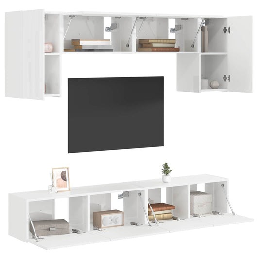 TV Cabinet Set 4 pcs High Gloss White Engineered Wood