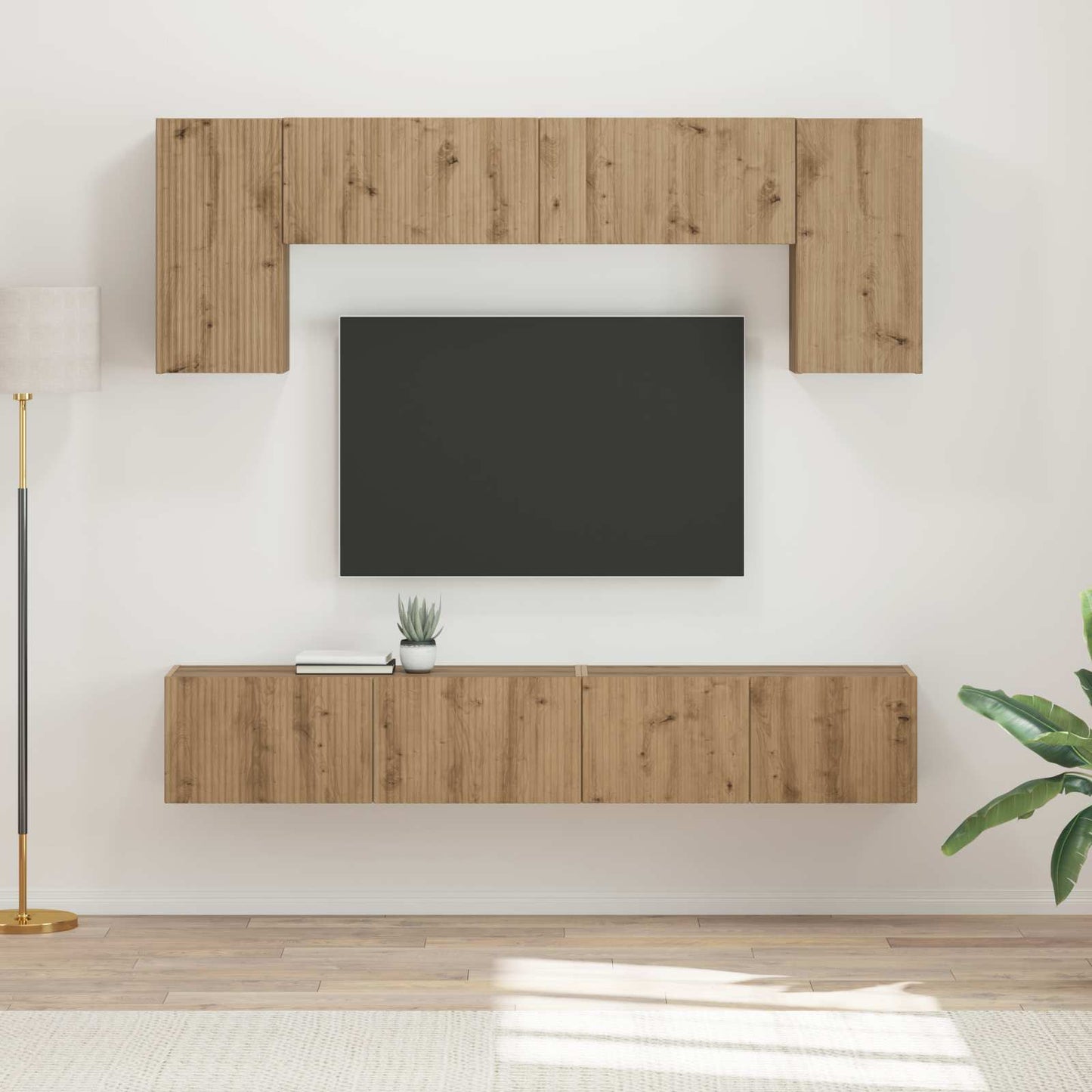 TV Cabinet Set Wall-mounted 4 pcs Smoked Oak Engineered Wood