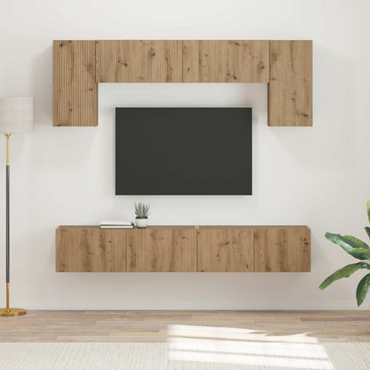 TV Cabinet Set Wall-mounted 4 pcs Smoked Oak Engineered Wood