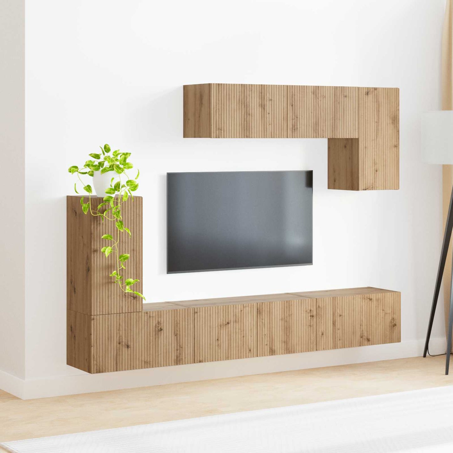 TV Cabinet Set Wall-mounted 4 pcs Smoked Oak Engineered Wood