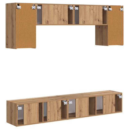 TV Cabinet Set Wall-mounted 4 pcs Smoked Oak Engineered Wood