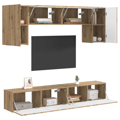TV Cabinet Set Wall-mounted 4 pcs Smoked Oak Engineered Wood