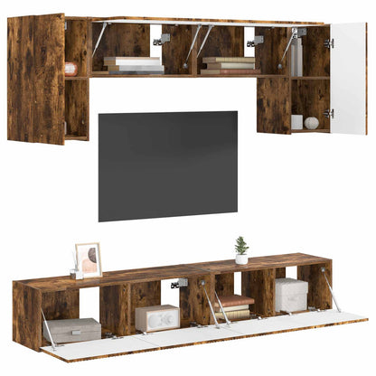 TV Cabinet Set Wall-mounted 4 pcs Smoked Oak Engineered Wood