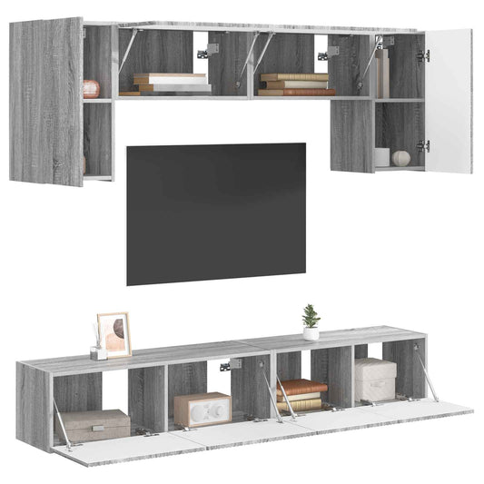 TV Cabinet Set Wall-mounted 4 pcs Grey Sonoma Engineered Wood