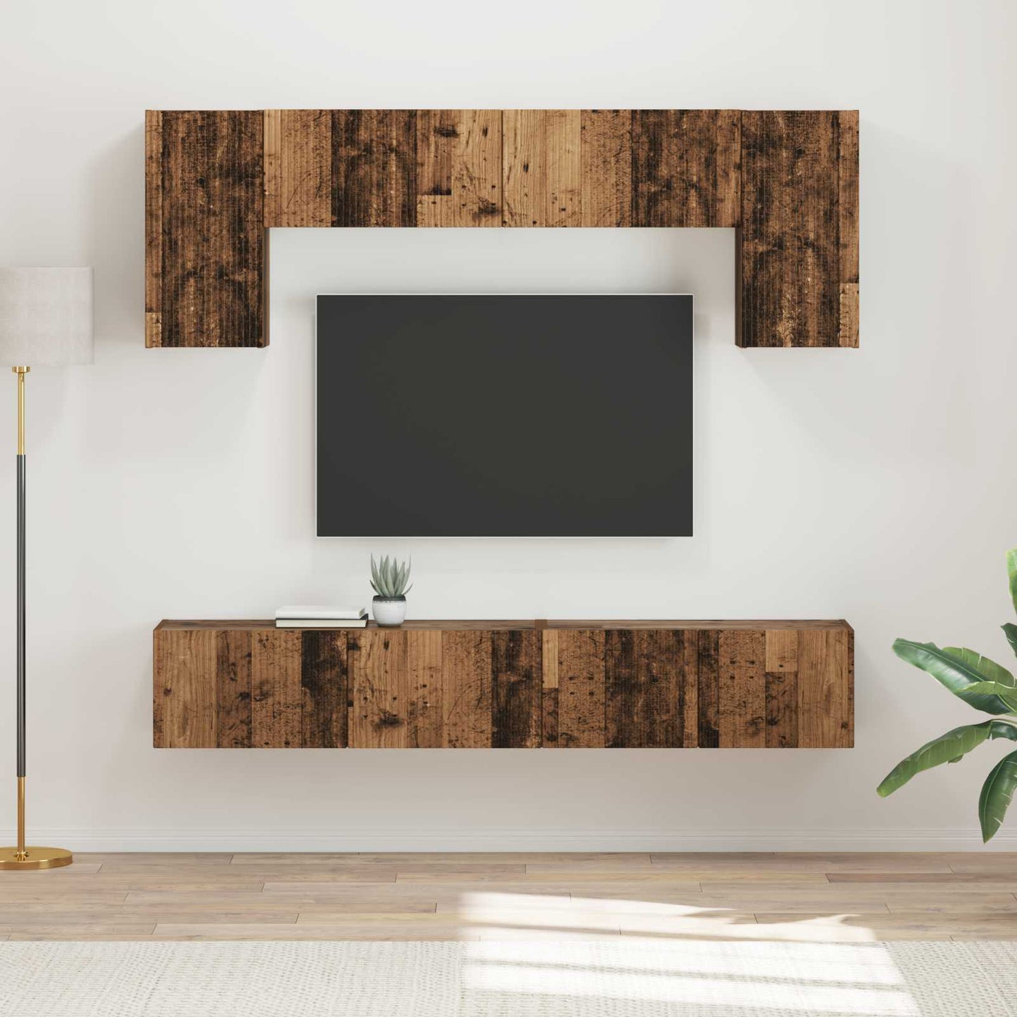 TV Cabinet Set Wall-mounted 4 pcs Old Wood Engineered Wood