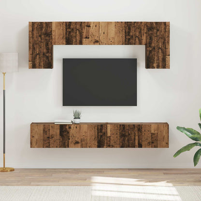 TV Cabinet Set Wall-mounted 4 pcs Old Wood Engineered Wood