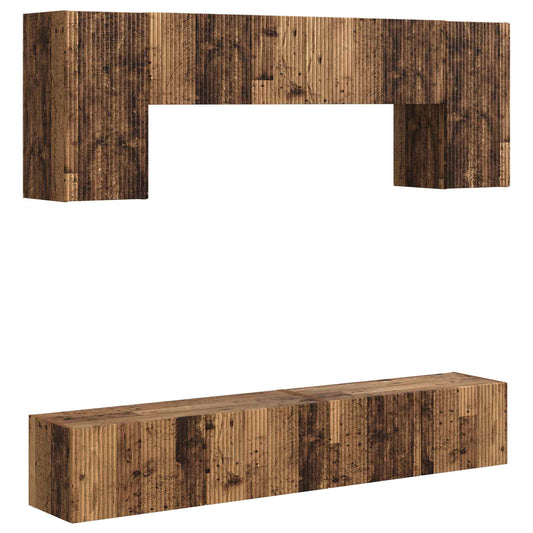 TV Cabinet Set Wall-mounted 4 pcs Old Wood Engineered Wood