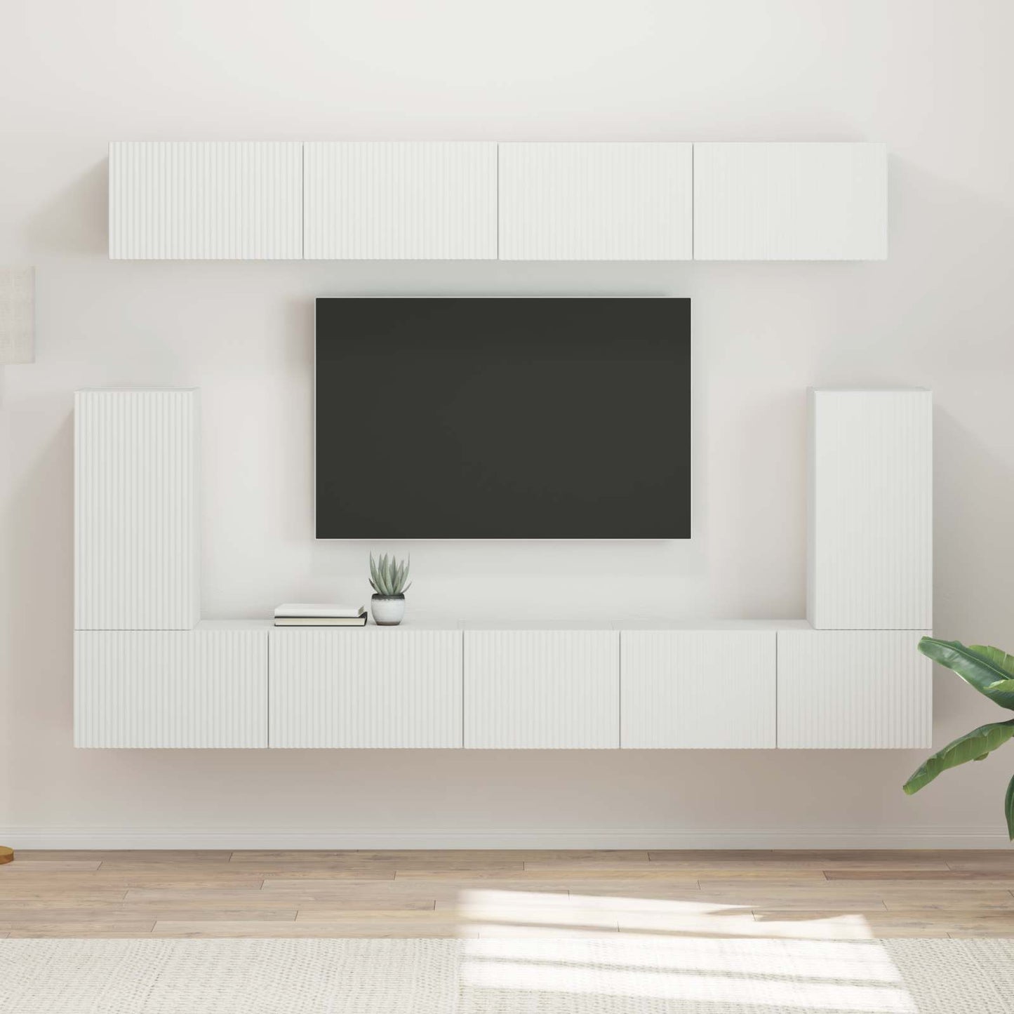 TV Cabinet Set Wall-mounted 5 pcs White Engineered Wood