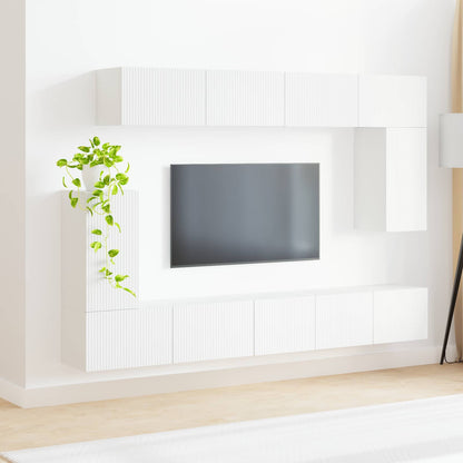 TV Cabinet Set Wall-mounted 5 pcs White Engineered Wood