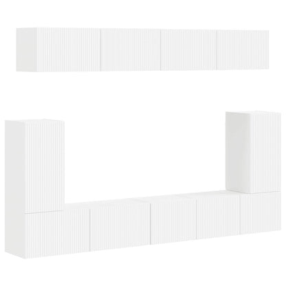 TV Cabinet Set Wall-mounted 5 pcs White Engineered Wood