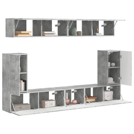 TV Cabinet Set Wall-mounted 5 pcs Concrete Grey Engineered Wood