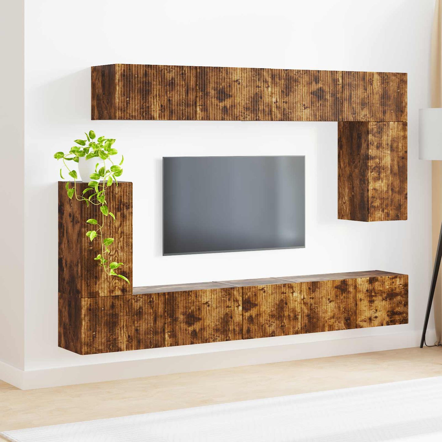 TV Cabinet Set Wall-mounted 5 pcs Smoked Oak Engineered Wood