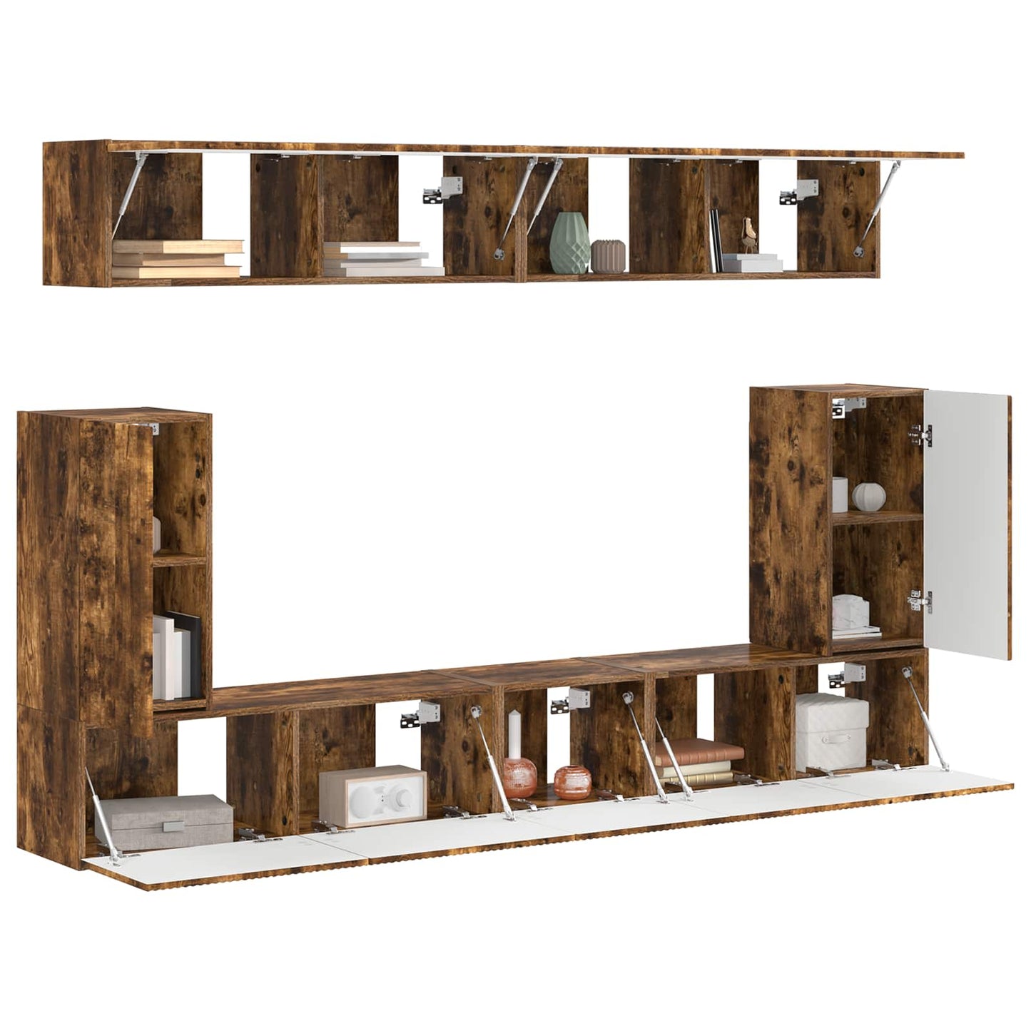 TV Cabinet Set Wall-mounted 5 pcs Smoked Oak Engineered Wood