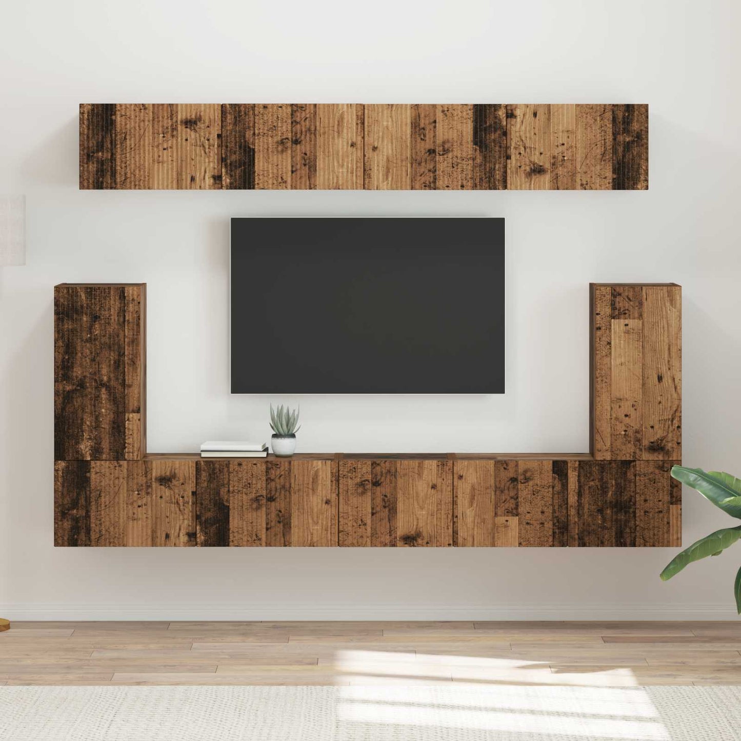 TV Cabinet Set Wall-mounted 5 pcs Old Wood Engineered Wood