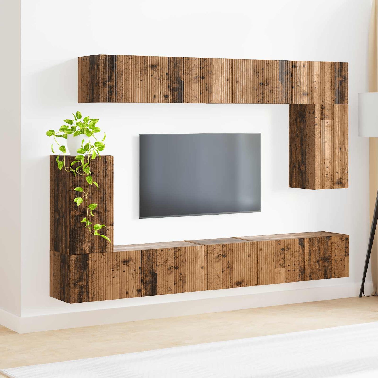 TV Cabinet Set Wall-mounted 5 pcs Old Wood Engineered Wood