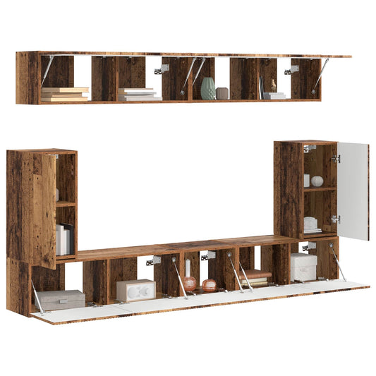 TV Cabinet Set Wall-mounted 5 pcs Old Wood Engineered Wood