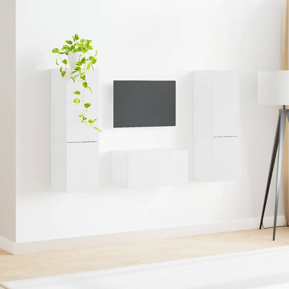 TV Cabinet Set 5 pcs High Gloss White Engineered Wood