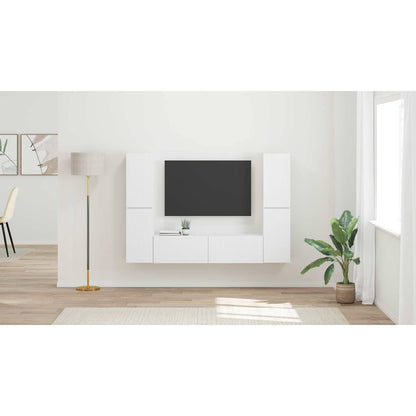TV Cabinet Set 6 pcs White Engineered Wood
