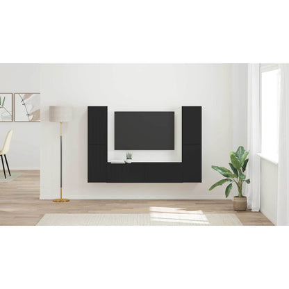 TV Cabinet Set 6 pcs Black Engineered Wood