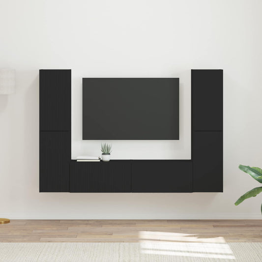 TV Cabinet Set 6 pcs Black Engineered Wood
