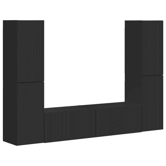 TV Cabinet Set 6 pcs Black Engineered Wood