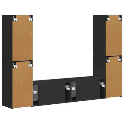 TV Cabinet Set 6 pcs Black Engineered Wood