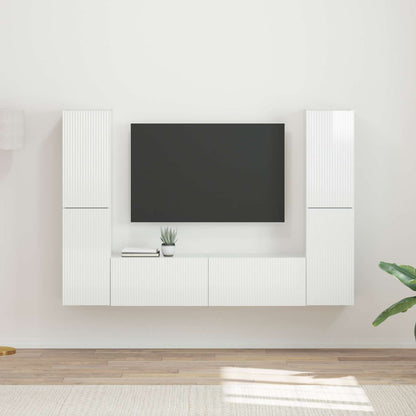 TV Cabinet Set 6 pcs High Gloss White Engineered Wood