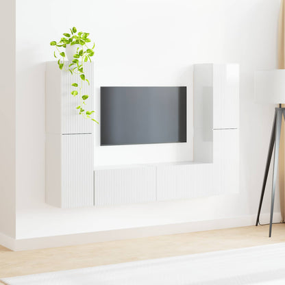 TV Cabinet Set 6 pcs High Gloss White Engineered Wood