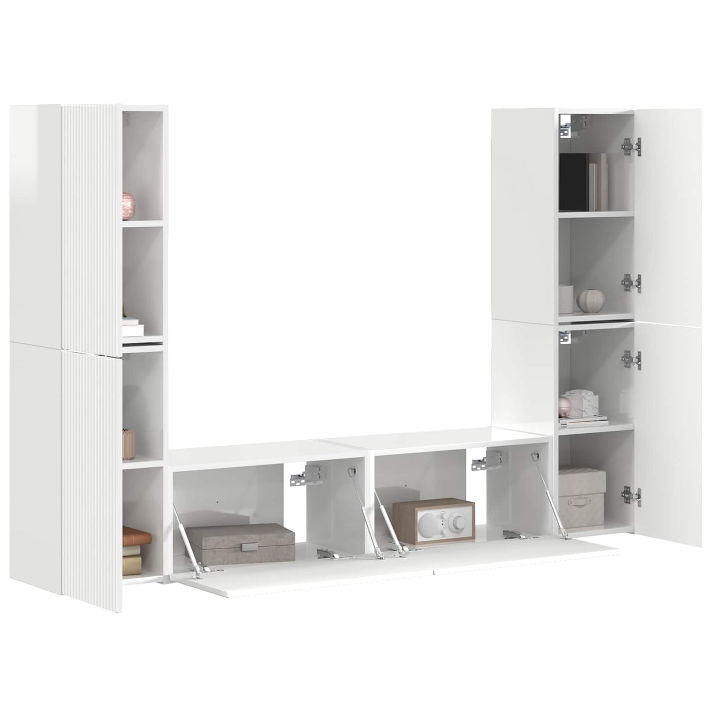 TV Cabinet Set 6 pcs High Gloss White Engineered Wood