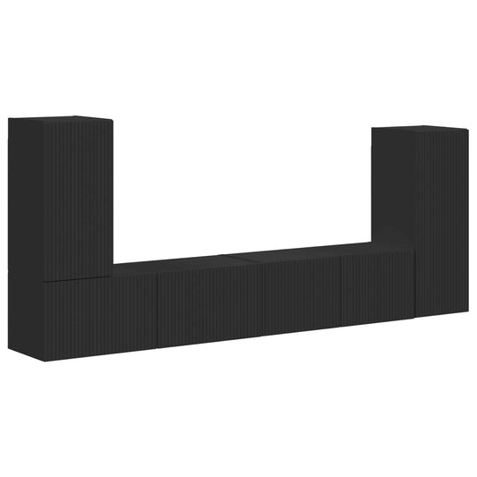 TV Cabinet Set 4 pcs Black Engineered Wood