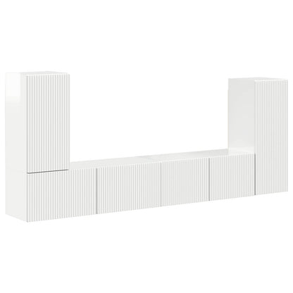 TV Cabinet Set 4 pcs High Gloss White Engineered Wood