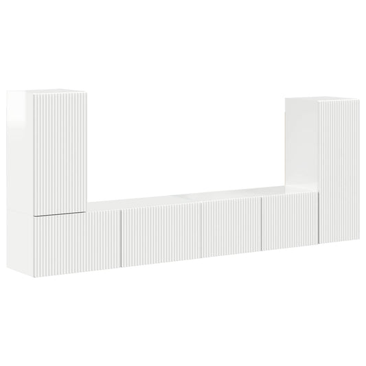 TV Cabinet Set 4 pcs High Gloss White Engineered Wood