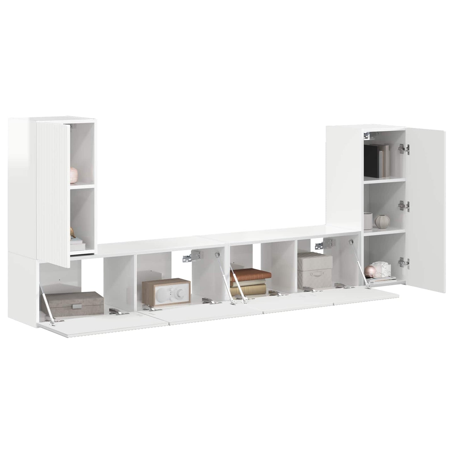 TV Cabinet Set 4 pcs High Gloss White Engineered Wood