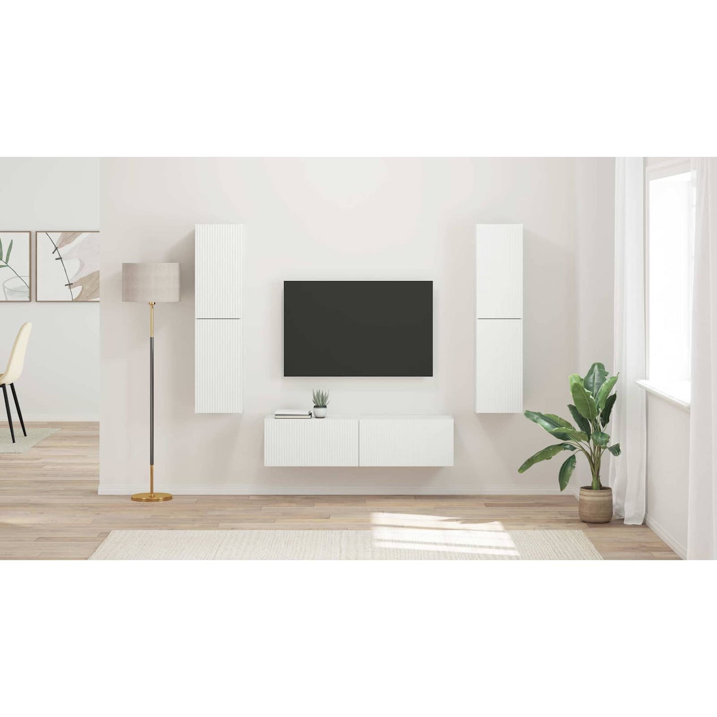TV Cabinet Set 6 pcs White Engineered Wood