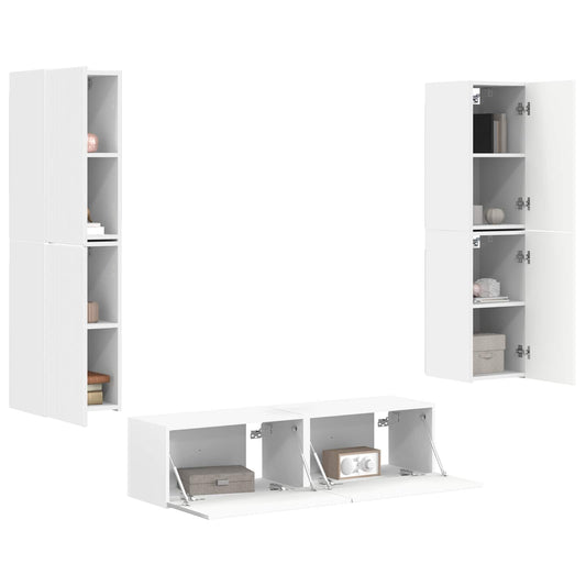 TV Cabinet Set 6 pcs White Engineered Wood